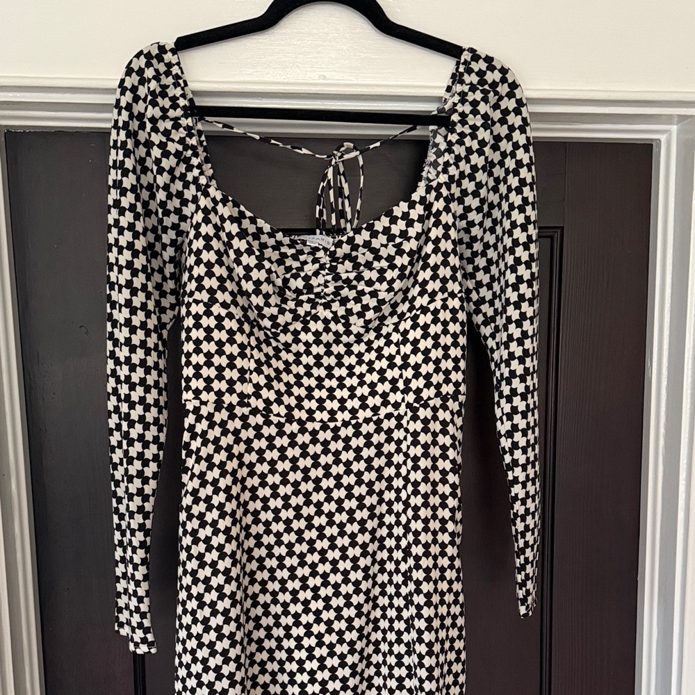 Black & White Patterned / Checkered LucyParis Dress with Ruched Bust & Back Tie